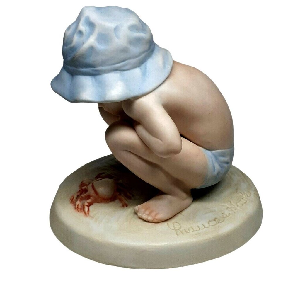Frances Hook Figurine Signed by Artist Beach Buddies Little Boy Looking at Crab